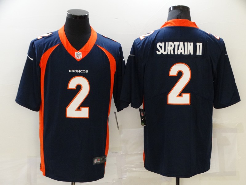 Men Denver Broncos 2 Surtain ii Blue Nike Vapor Untouchable Limited 2021 NFL Jerseys